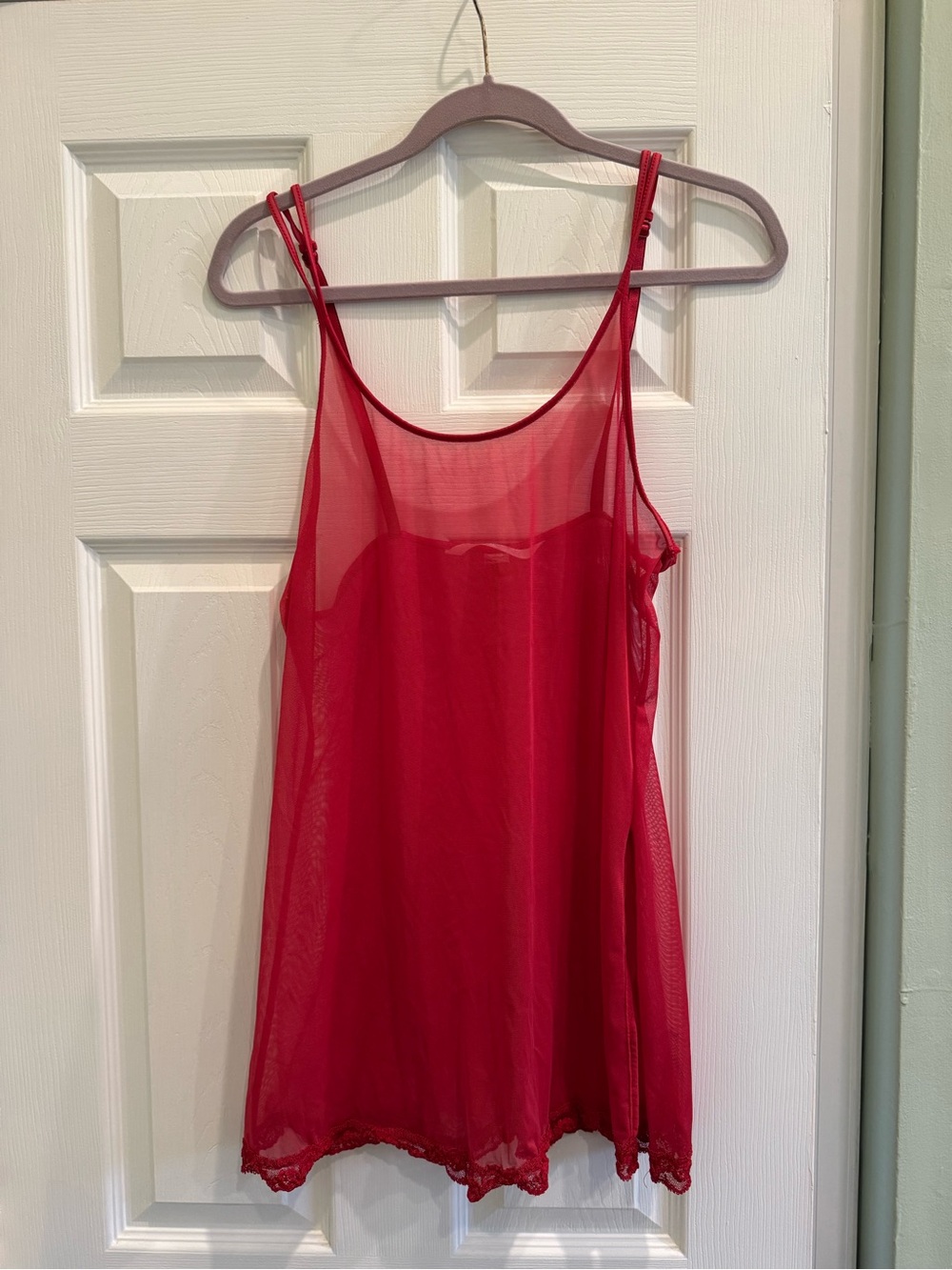Vintage Victoria’s Secret sheer red babydoll with lace trim - M